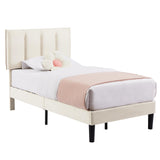 Twin Size Platform Bed Frame with Adjustable Velvet Upholstered Headboard, Mattress