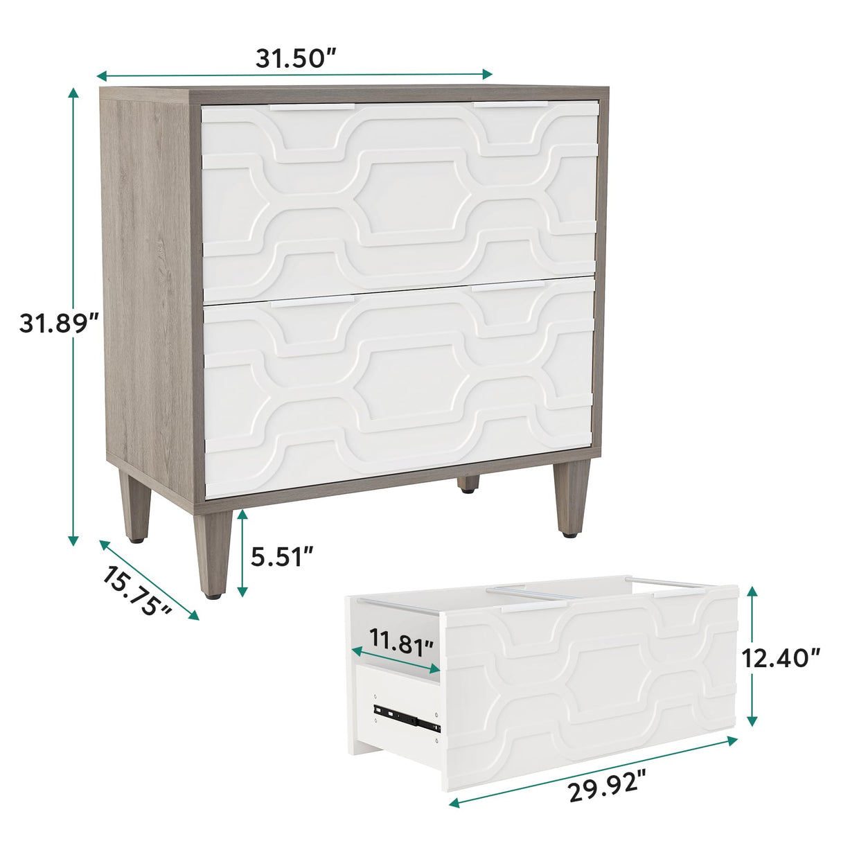 Drawer File Cabinet, Lateral Filing Cabinet for A4/Letter/Legal Size, Office Storage Cabinet