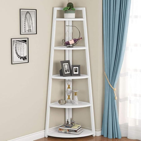 70 inch Tall Corner Shelf, 5 Tier Modern Corner Bookshelf Bookcase