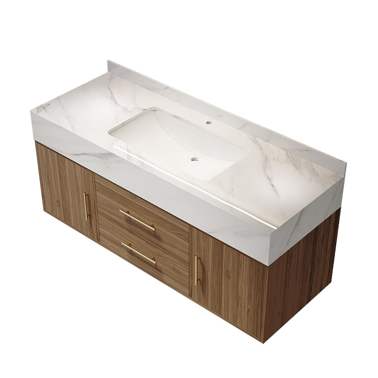 Modern 39" White Floating Bathroom Vanity Set Stone Top Wall Mounted Bathroom