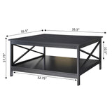 Oxford 36 inch Square Coffee Table with Shelf, Black