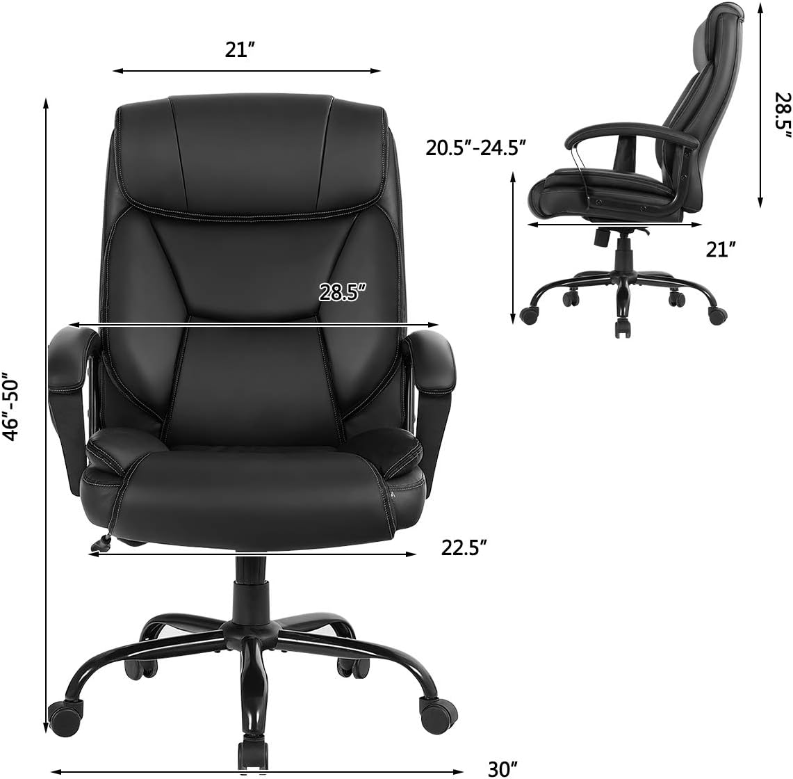 500 lbs Big and Tall Office Chair, Massage Executive Chair w/ 6 Vibrating Points