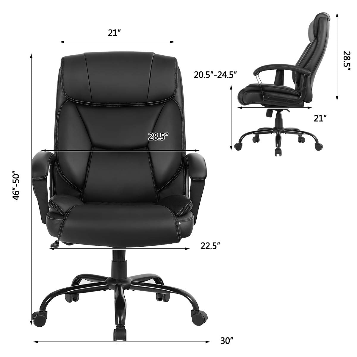 500 lbs Big and Tall Office Chair, Massage Executive Chair w/ 6 Vibrating Points