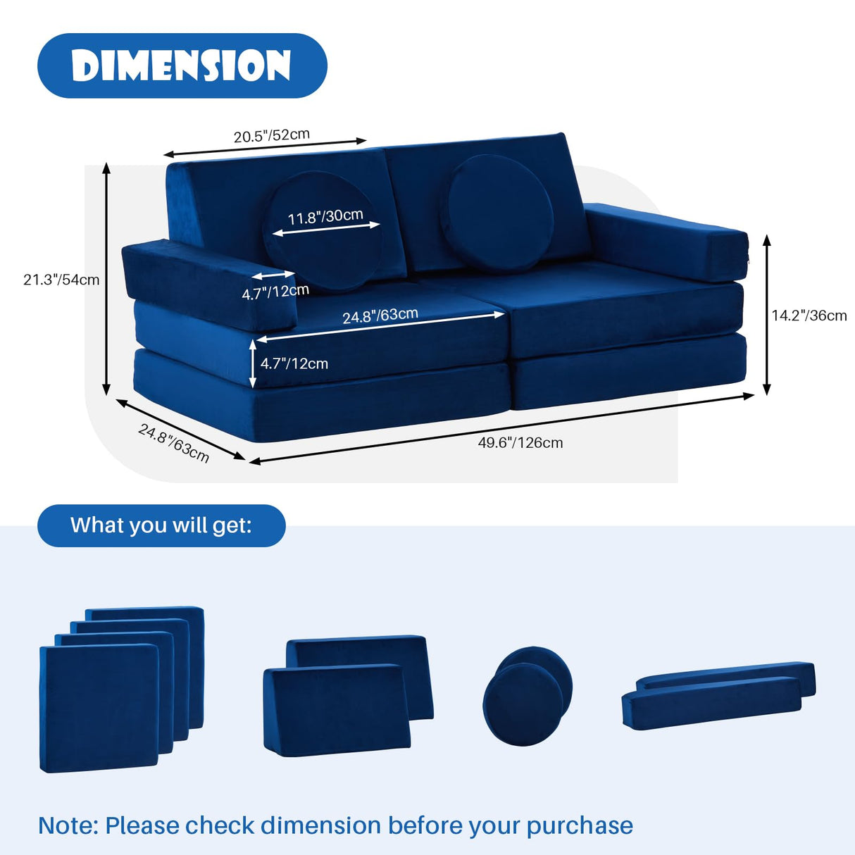 Kids Couch 10pcs Modular Kids Play Couch Set, Kids Couch Building Fort