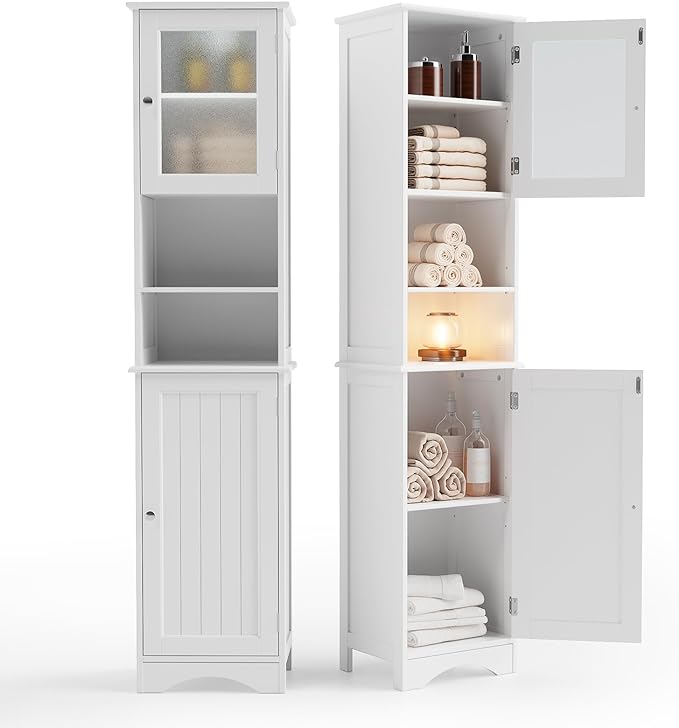 67.1" Tall Bathroom Storage Cabinet with Adjustable Shelves,