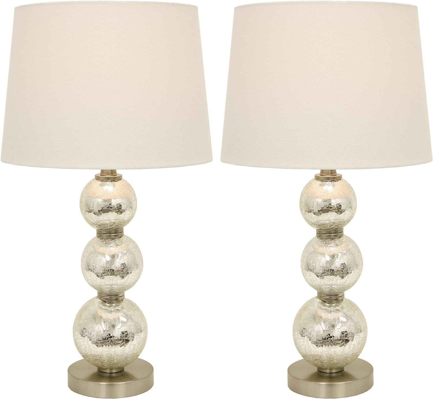 Mirrored Crackle Finish Table Lamp Set of 2, 100% Linen