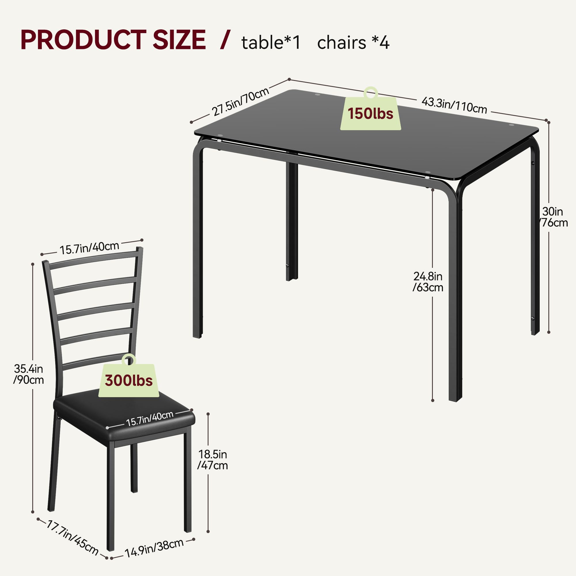 Glass Dining Table Set for 4, Kitchen Table and Chairs