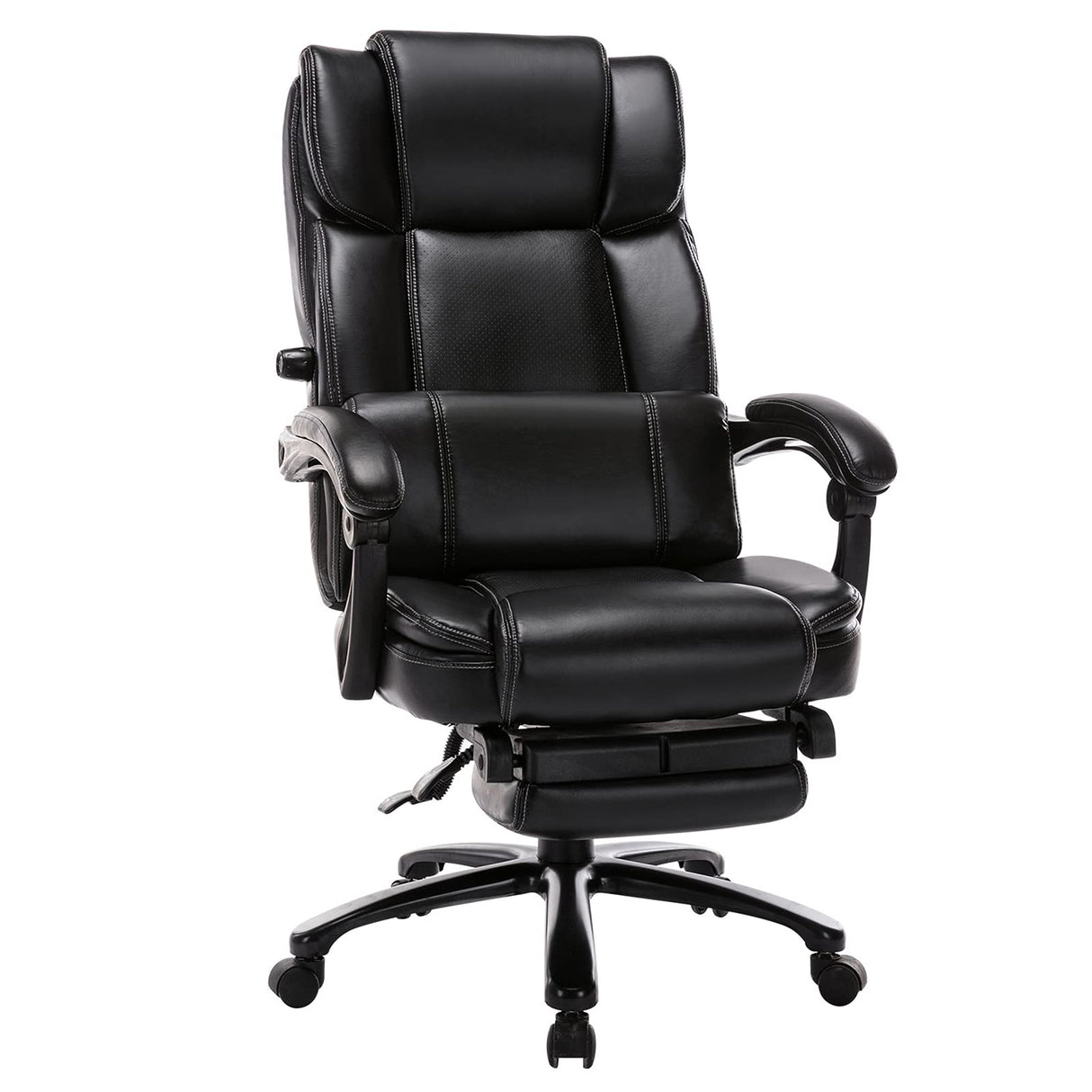 Reclining Office Chair with Footrest, Big Tall Bonded Leather Adjustable Tilt Angle Height