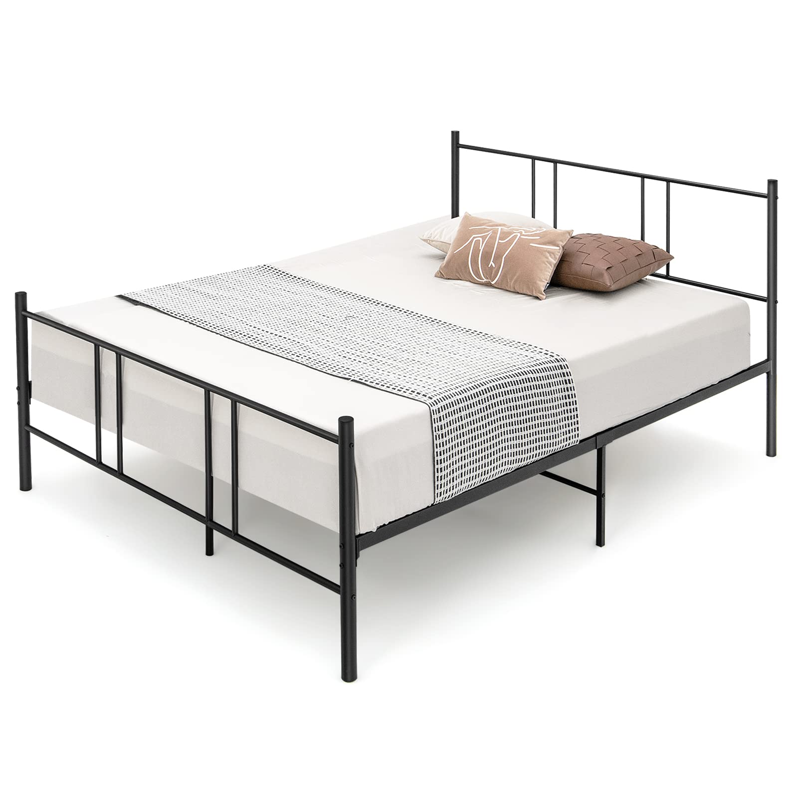 Size Platform Bed Frame, Reinforced Bed Base with High Headboard