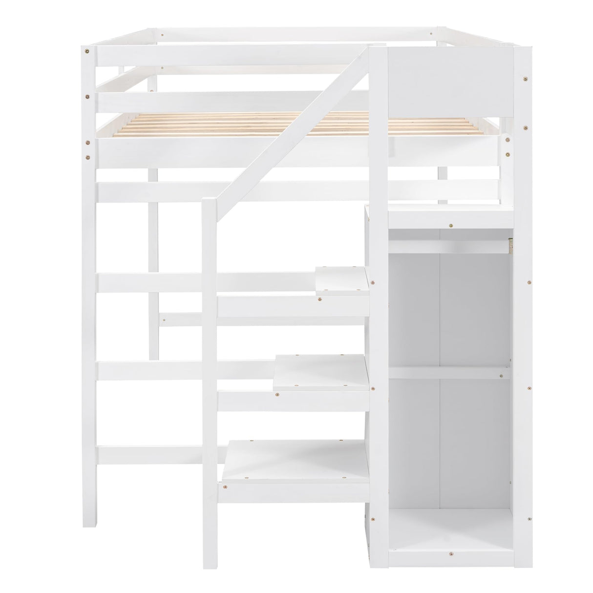 Full Loft Bed, Loft Bed Full Size with Storage Staircase and Wardrobe for Clothes, Wooden