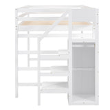 Full Loft Bed, Loft Bed Full Size with Storage Staircase and Wardrobe for Clothes, Wooden