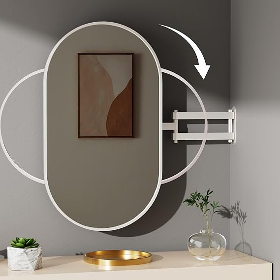 32" x 20" Black Oval Wall Mirror with Extendable Swivel Arm
