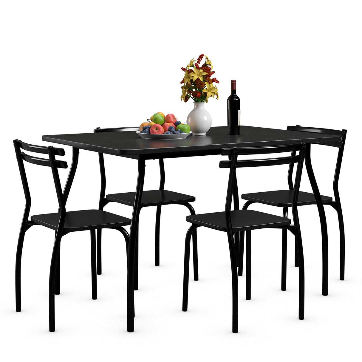 5Pcs Dining Table Set for 4, Modern Metal and Wood Indoor Rectangular Dining