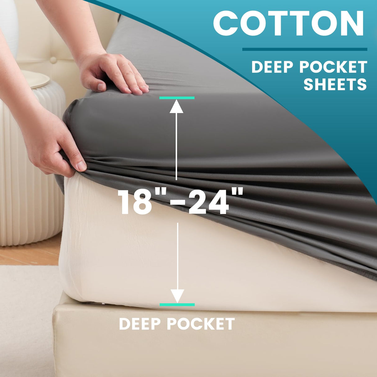 Extra Deep Pocket King Sheets 18-24 Inch-1000 Thread Count Egyptian Cotton Sheet Set-100%