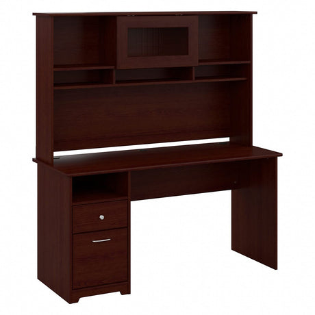 Cabot 60W Computer Desk with Hutch and Drawers in Harvest Cherry