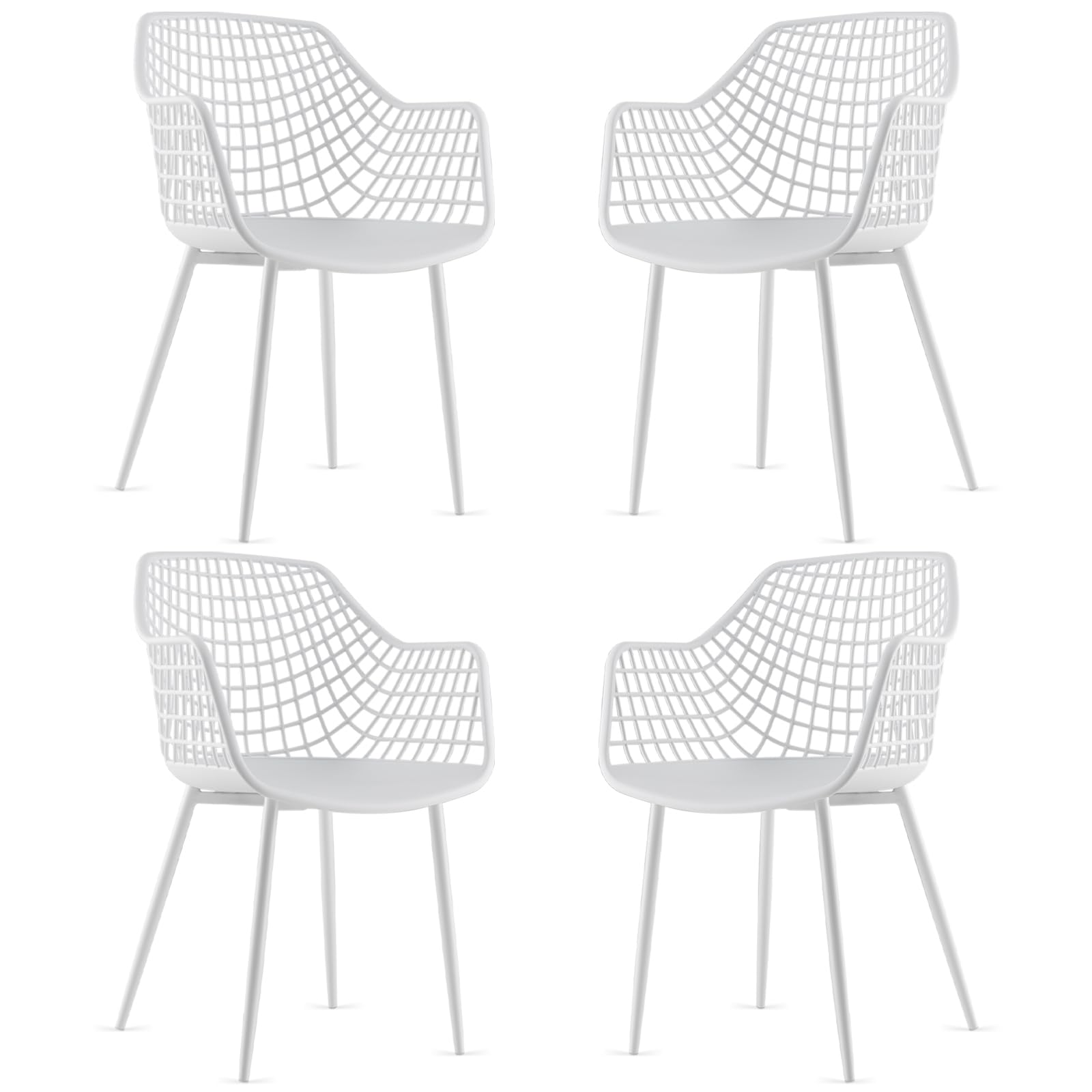 Dining Chairs Set of 4, Plastic Kitchen Chairs with Metal Legs