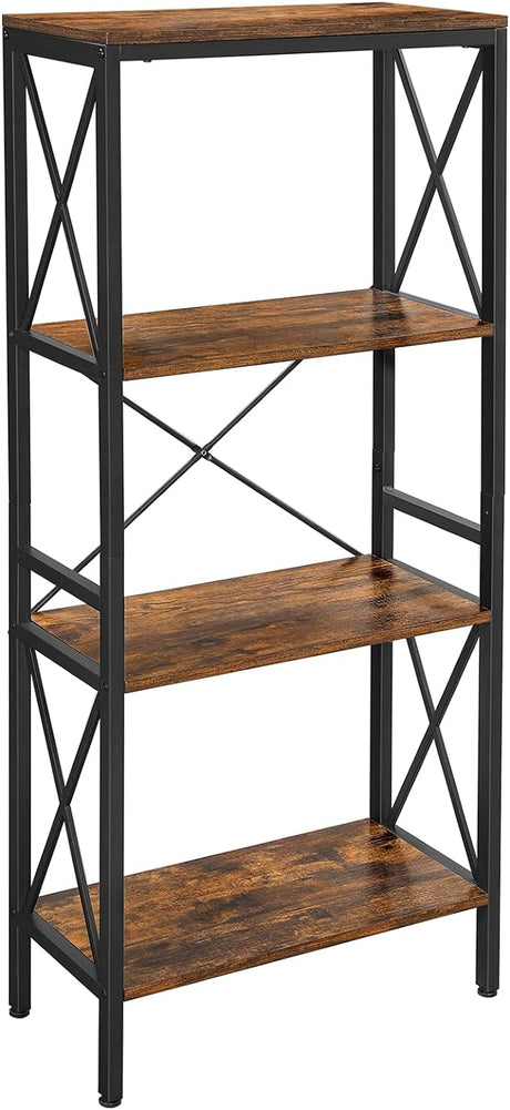 Industrial 8-Compartment Bookshelf, 4-Tier Bookcase with 8 Open Slots, Display Storage Rack, for Office, Living Room, Bedroom, 31.5 x 13 x 58.7 Inches, Rustic Brown and Black ULLS105B01