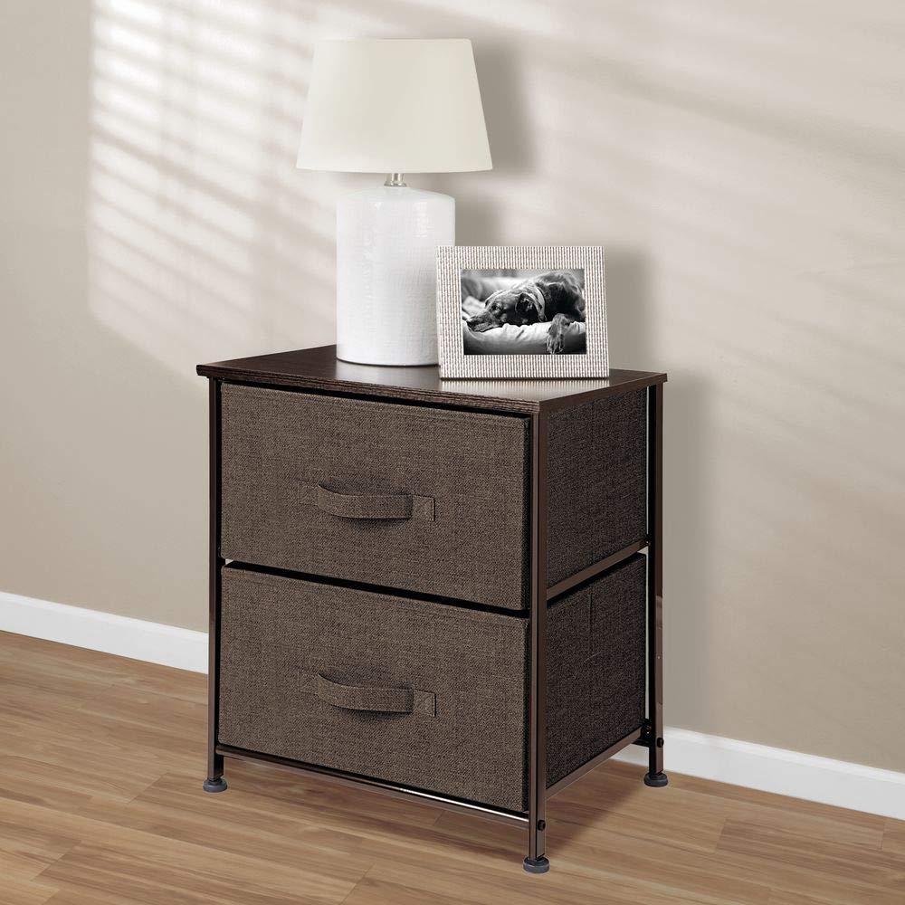 Small Storage Dresser End/Side Table Night Stand with 2 Removable Fabric Drawers - Organizer for Bedroom, Living Room, Closet - Hold Clothes, Linens, Accessories, Lido Collection, Dark Brown