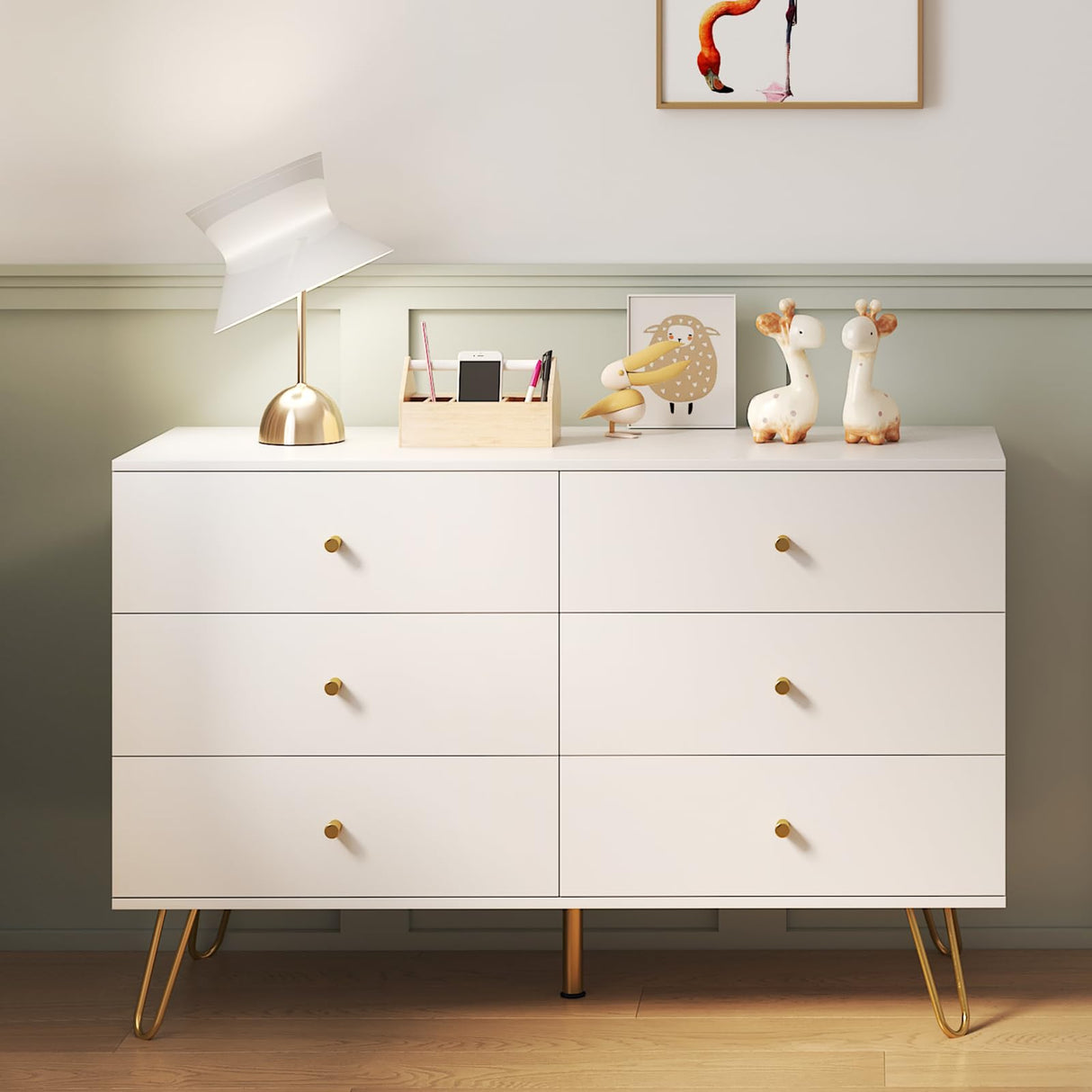 White Dresser for Bedroom with 6 Drawer, Wood Dressers & chests