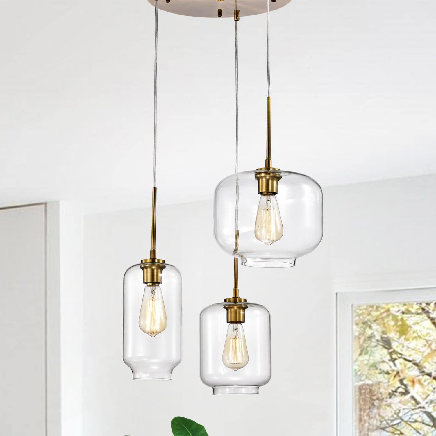 IMP07 Ole Satin Gold 3-Light Metal Glass Chandelier, 17.13" L x 17.13" W x 76" H