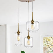 IMP07 Ole Satin Gold 3-Light Metal Glass Chandelier, 17.13" L x 17.13" W x 76" H
