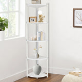 5-Tier Corner Shelf with Light, White Corner Bookshelf with Metal Frame, Tall Display Shelf Stand for Living Room Bedroom Office Decor