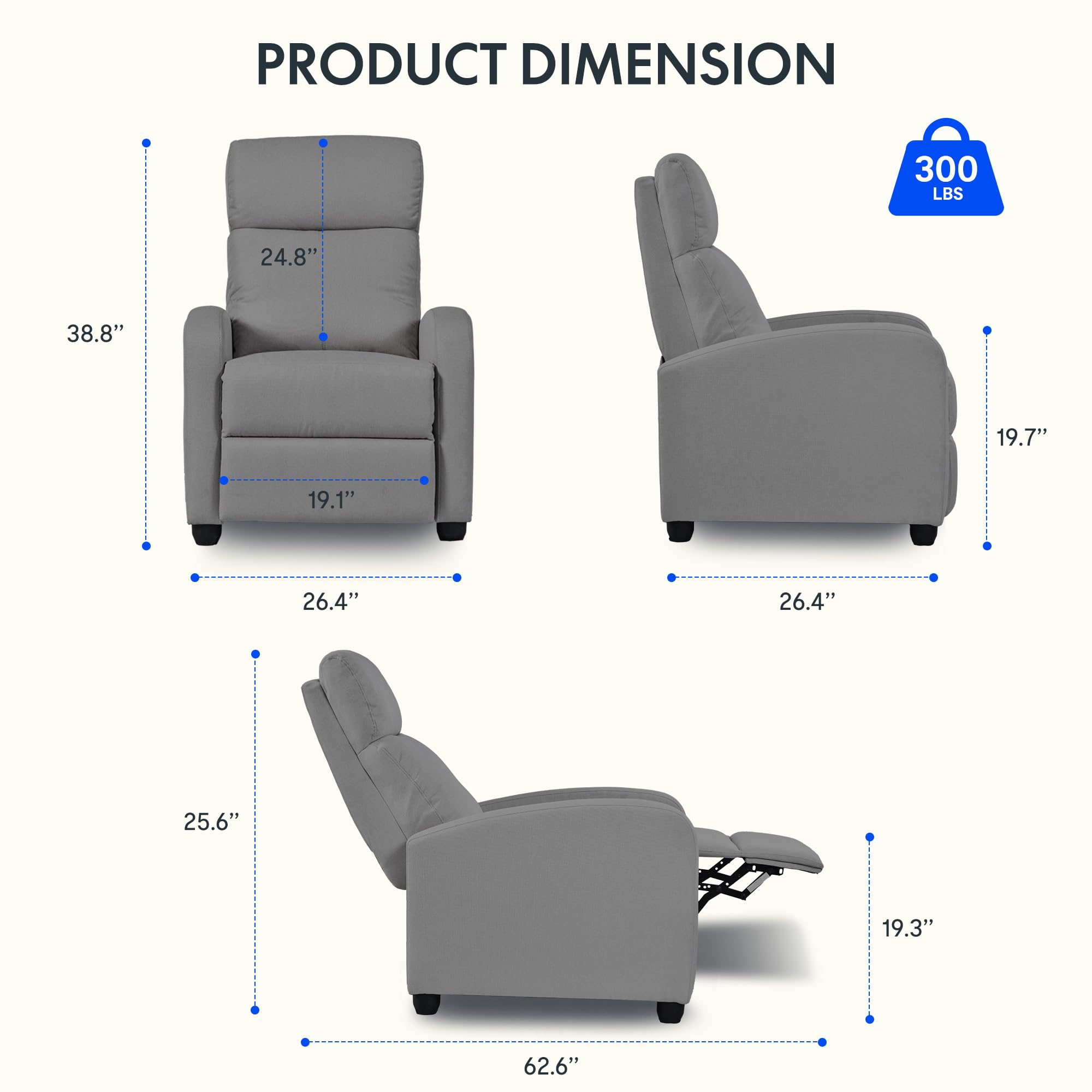 Flexispot Recliner Chair – Adjustable Backrest with Footrest & Soft Fabric