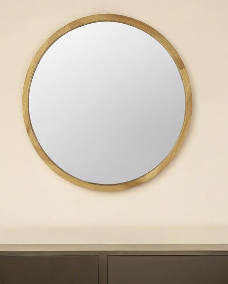 28" Brown Round Solid Wood Framed Accent Mirror