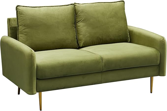 Velvet Loveseat Modern Sofa Tufted Couch with Metal Legs for Living Room, Bedroom