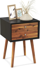 Nightstand with 2 Drawers Set of 2, Mid Century Modern Bedside Table with Solid Wood