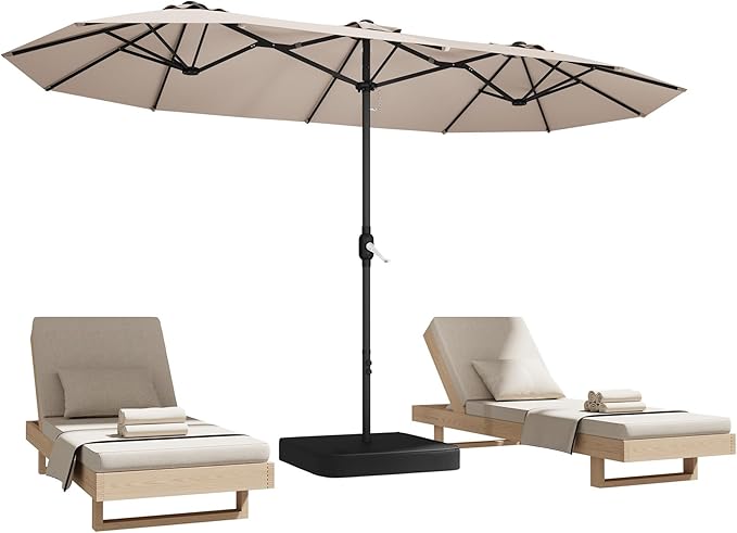 15ft Patio Umbrella with Base,Large Outdoor Double-Sided Rectangle Umbrella