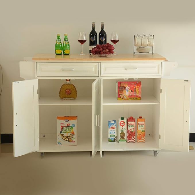 Large Kitchen Island with Storage, Kitchen Cart on Wheels with 2 Large Drawers