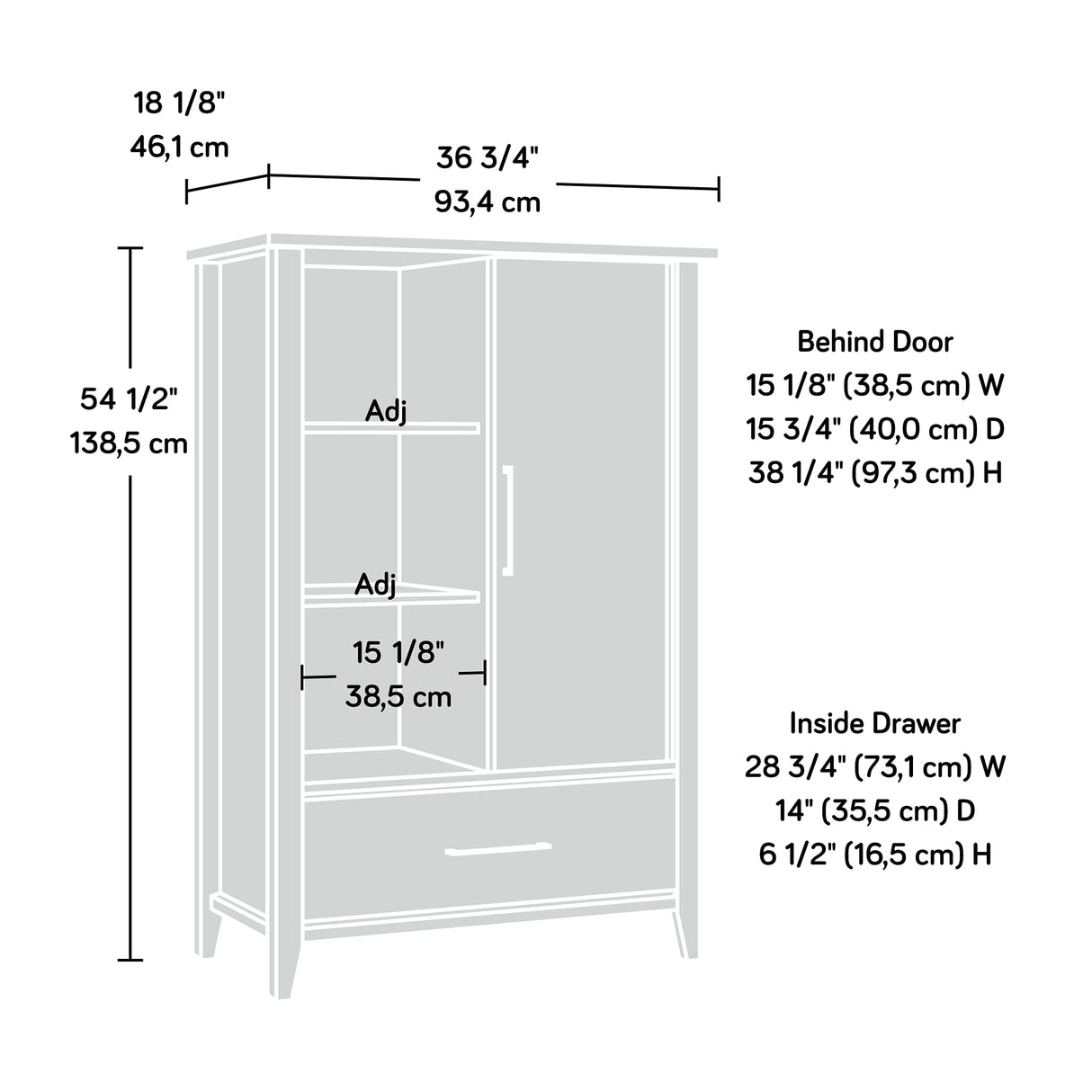 Summit Station Armoire, L: 36.77" x W: 18.15" x H: 54.53"