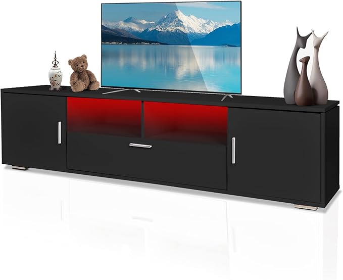 Stand for 65 inch Tv,Black Entertainment Center with Storage Cabinet