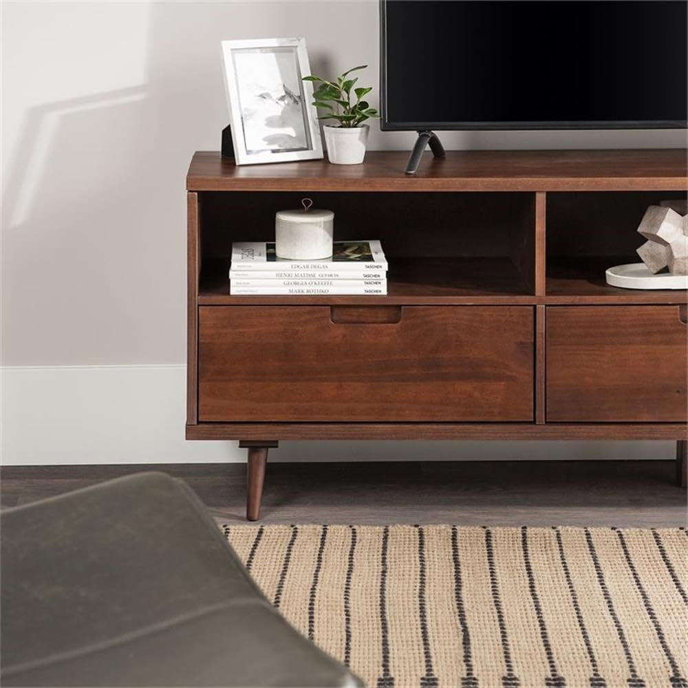 Millie Mid Century Modern 3 Drawer Solid Wood Low Stand for TVs up to 80 Inches