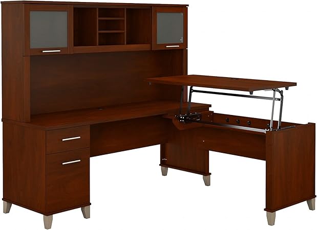 Somerset 72W 3 Position Sit to Stand L Shaped Desk with Hutch in White
