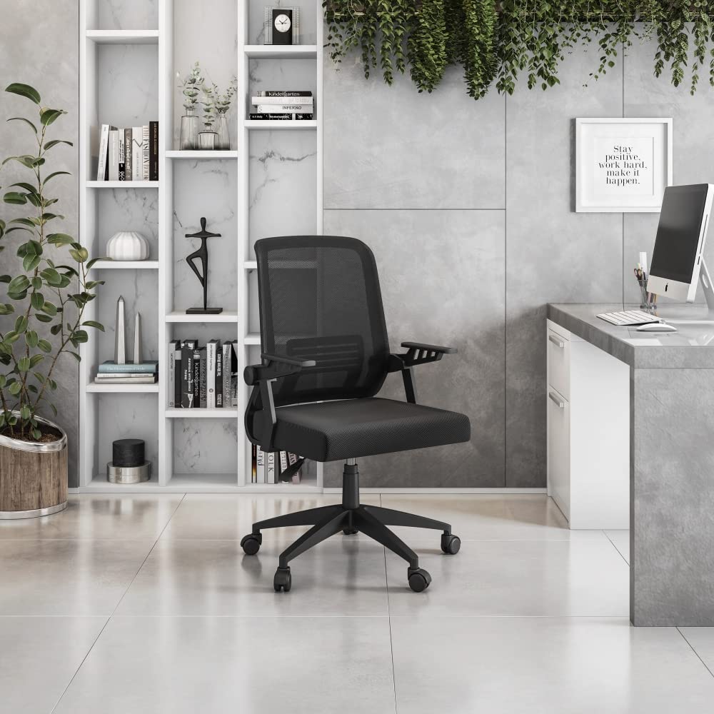 Office Mesh Chair with Adjustable Seat Height & Flip-Up Armrests, 360° Swivel Chair