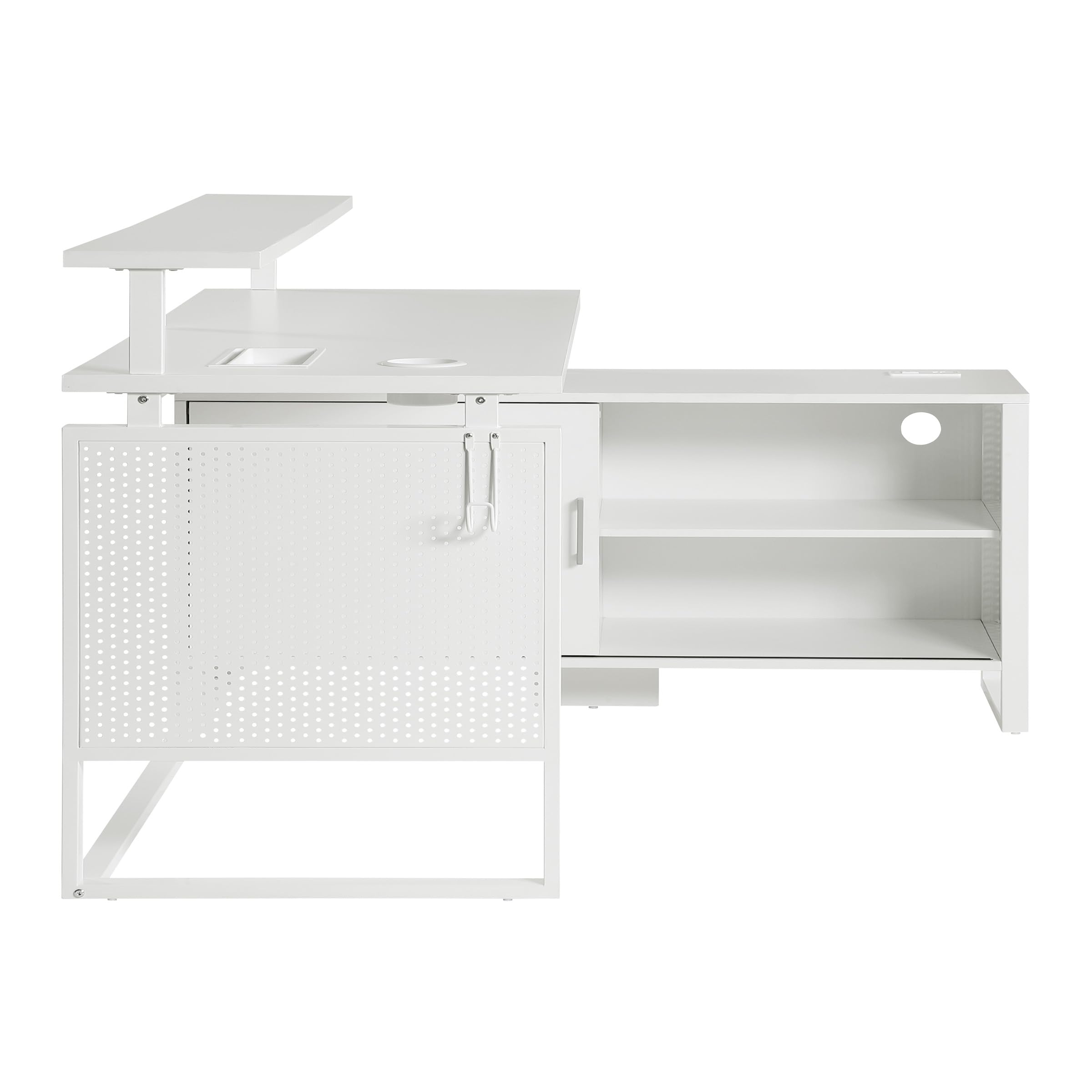 Ace Contemporary Modern Home Office Desk with Shelf, L-Shape with White Finish
