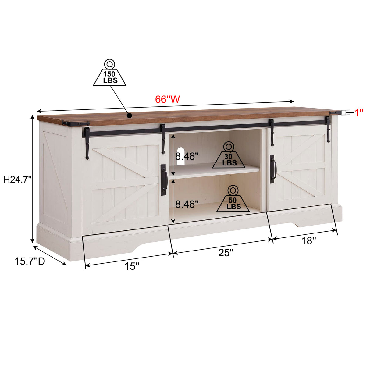 Farmhouse TV Stand for 75 Inch TV, Rustic Entertainment Center w/Sliding Barn Door