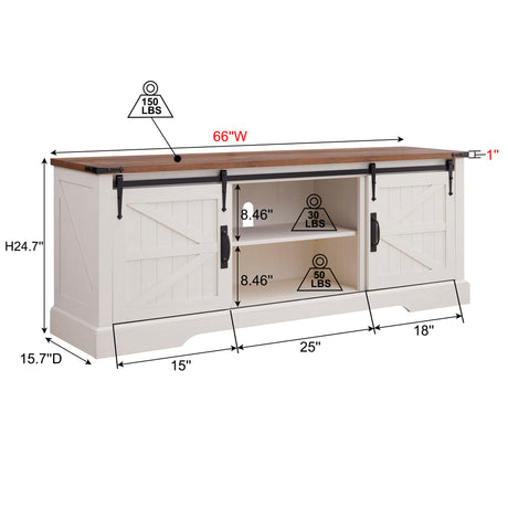 Farmhouse TV Stand for 75 Inch TV, Rustic Entertainment Center w/Sliding Barn Door