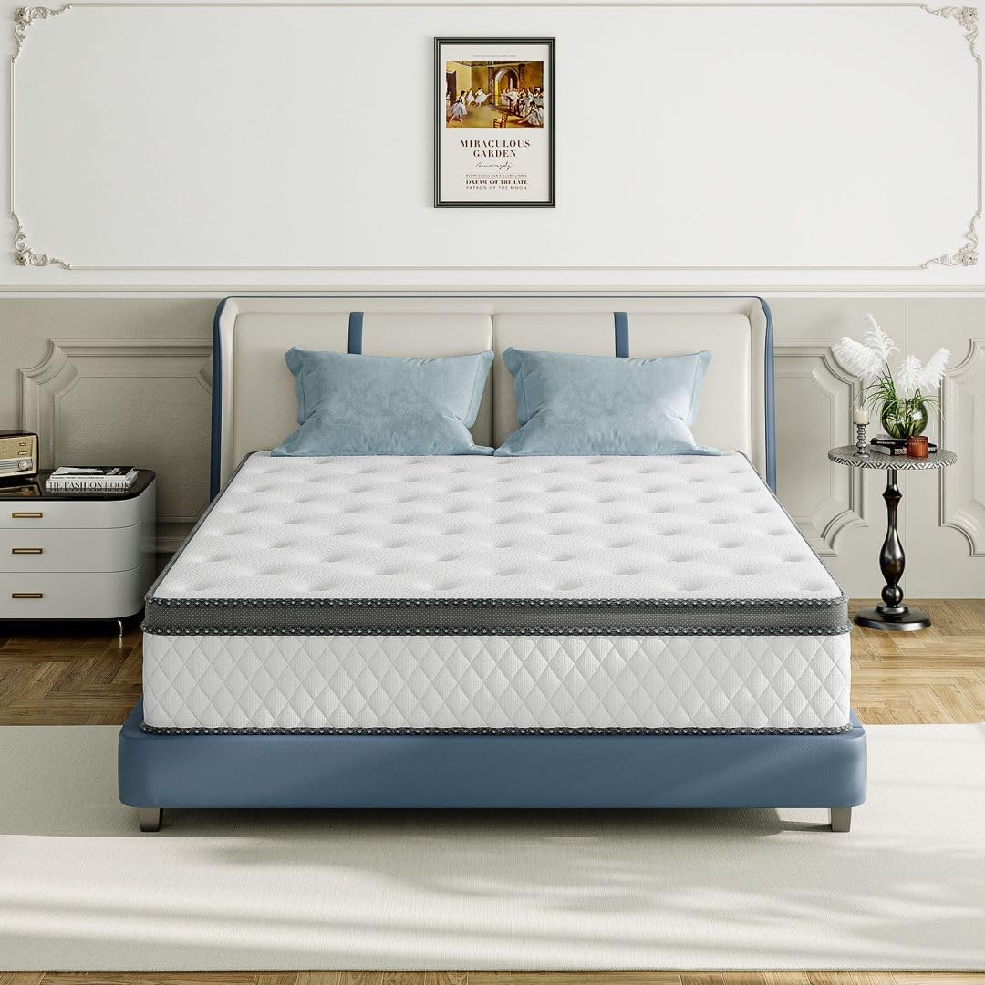 Twin Mattress, 10 Inch Medium Firm Hybrid Mattress with Bamboo Charcoal Gel Memory Foam and Pocketed Springs