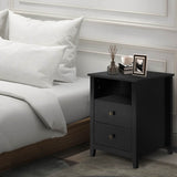 Black Nightstand Set of 2, Bedroom Nightstand with 2 Storage Drawers