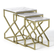 Modern Nesting Tables for Living Room, Square White Marble Finish Ceramic Top
