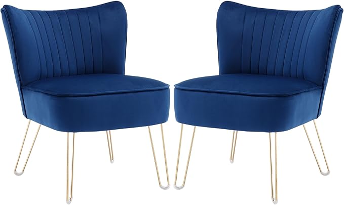 Accent Chairs Set of 2, Velvet Armless Living Room Chairs with Tufted Wingback Thicken