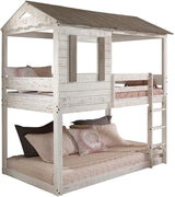 Furniture Darlene Farmhouse Wood Twin Over Twin Bunk Bed in Rustic Gray