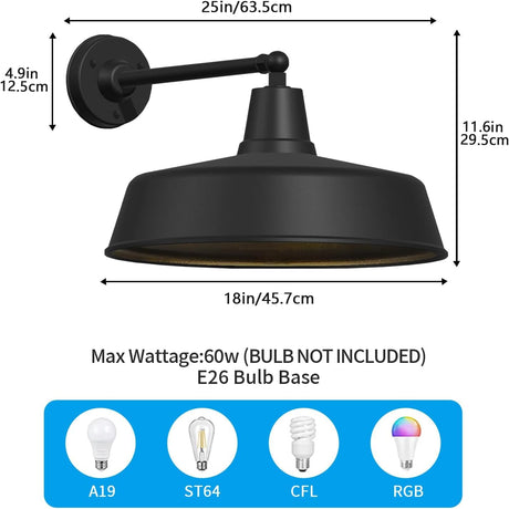 JOESA Large 18" Outdoor barn gooseneck Light, Vintage Farmhouse Style Wall Mounted barn Light, Perfect as an Exterior Light Fixture for Homes, porches and garages