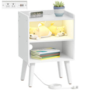 Night Stand with LED Lights, Bedside Table with Outlets and USB C Port
