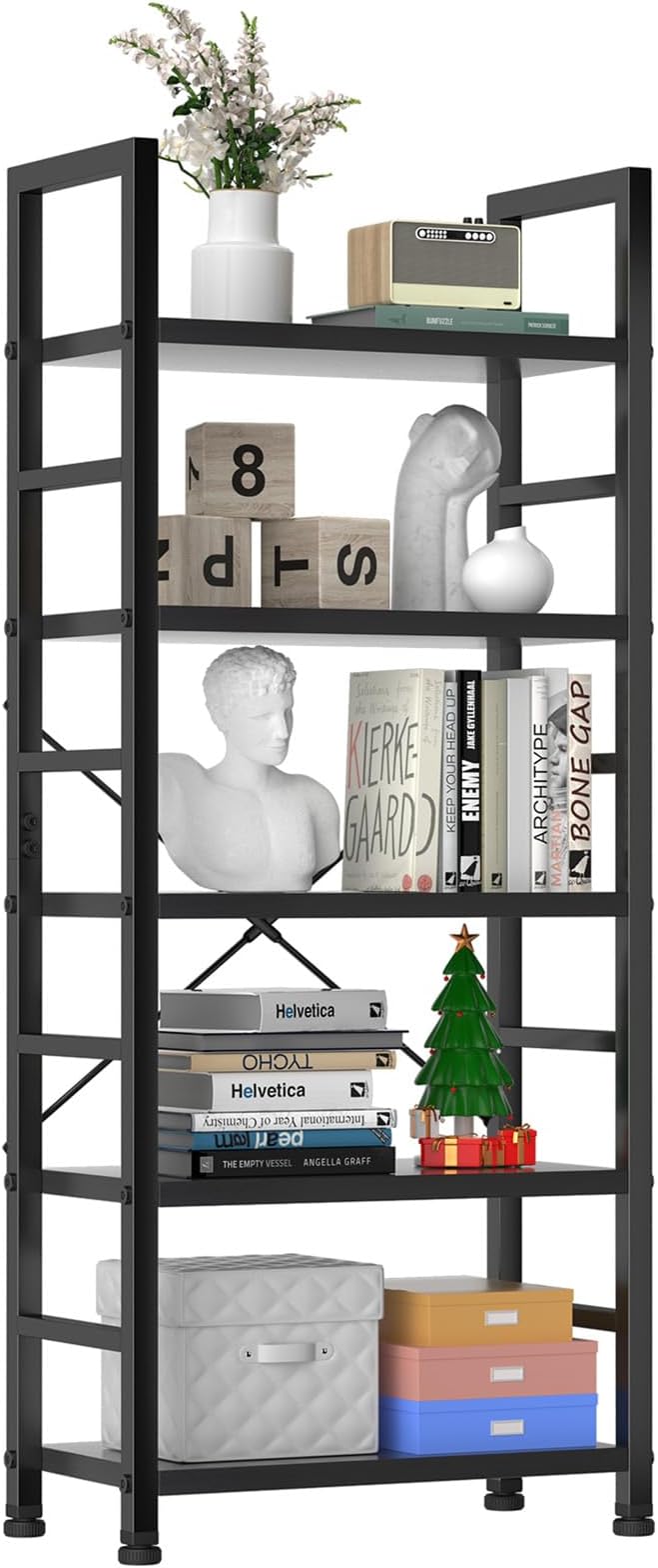 Book Shelf, 5 Tier Bookcase, Tall Bookshelf Modern Book Case for Books, Garage Kit