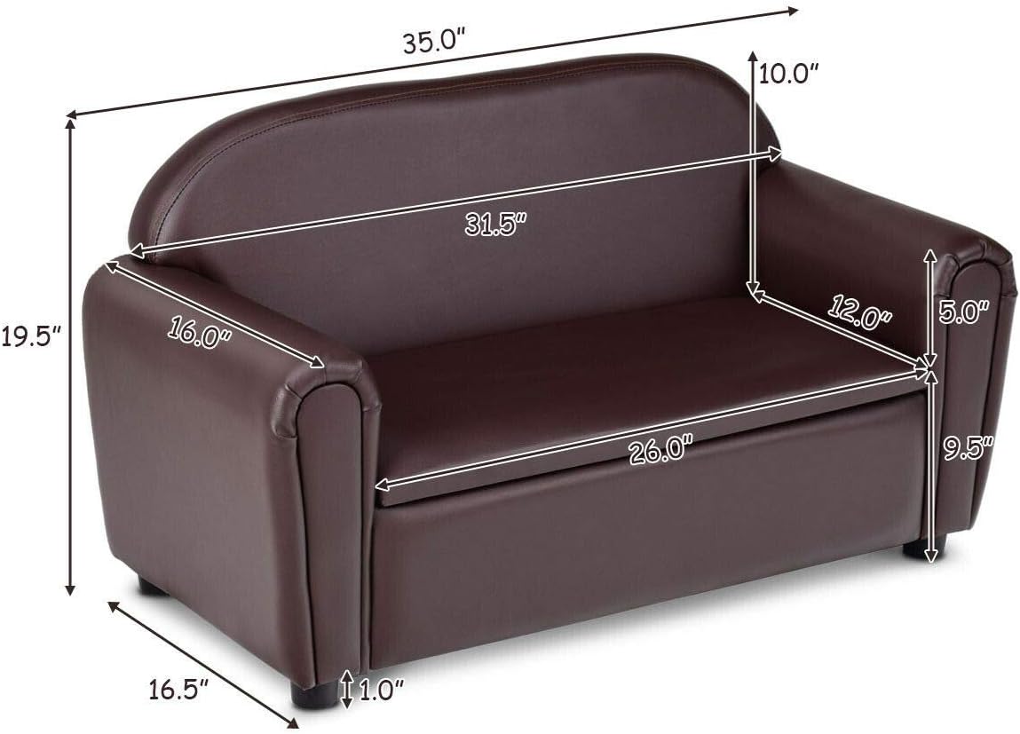 Couch, 2 in 1 Double Seat Children's Sofa w/Under Seat Storage, PU Leather Surface,