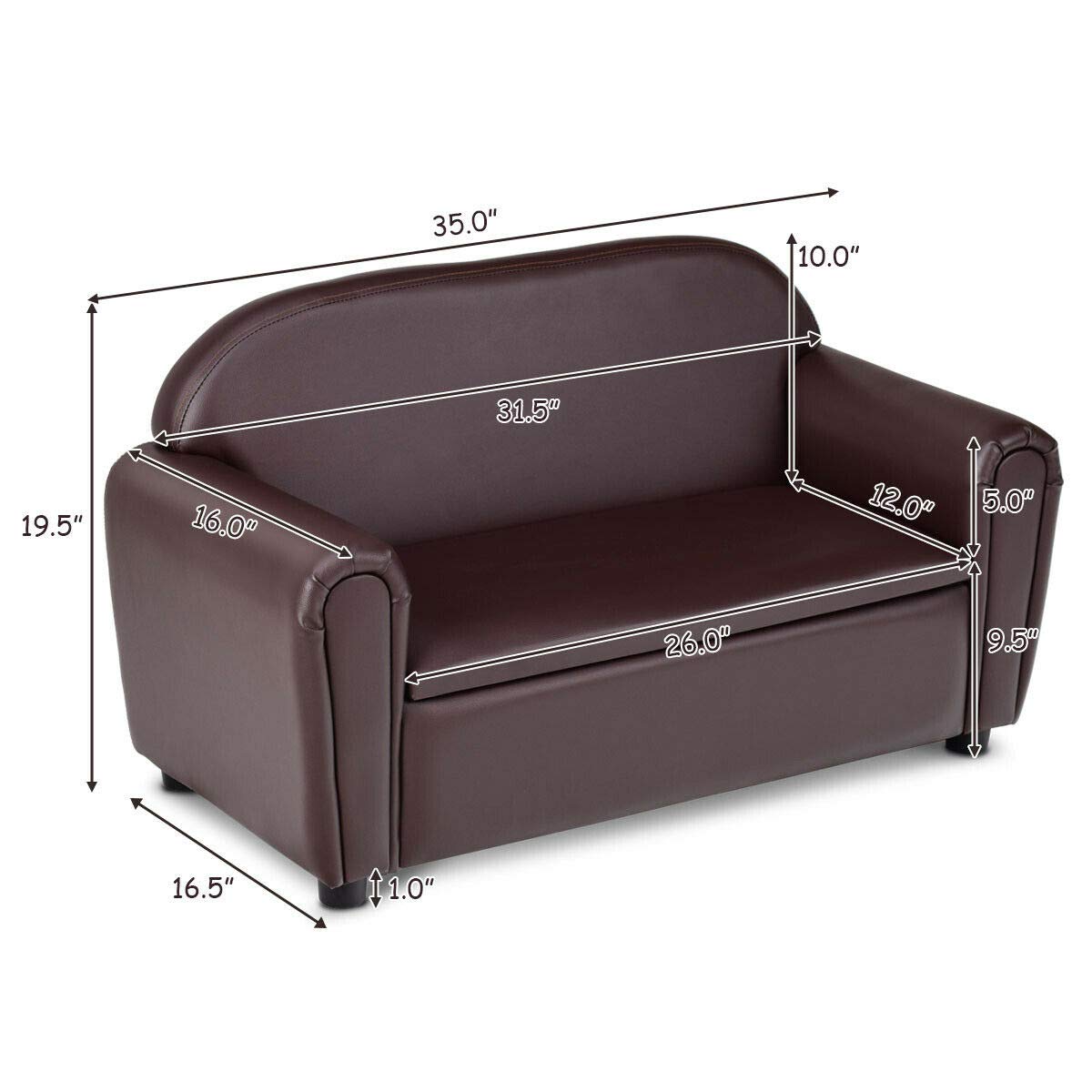 Couch, 2 in 1 Double Seat Children's Sofa w/Under Seat Storage, PU Leather Surface,